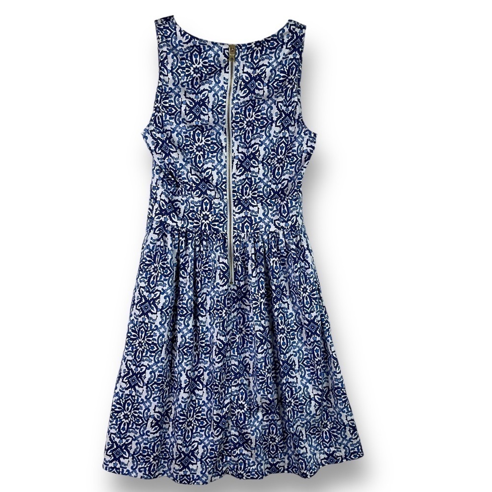 Milly Blue Combo Sleeveless V Neck A Line Cotton Blend Dress Blue Sz 2 - Picture 8 of 13